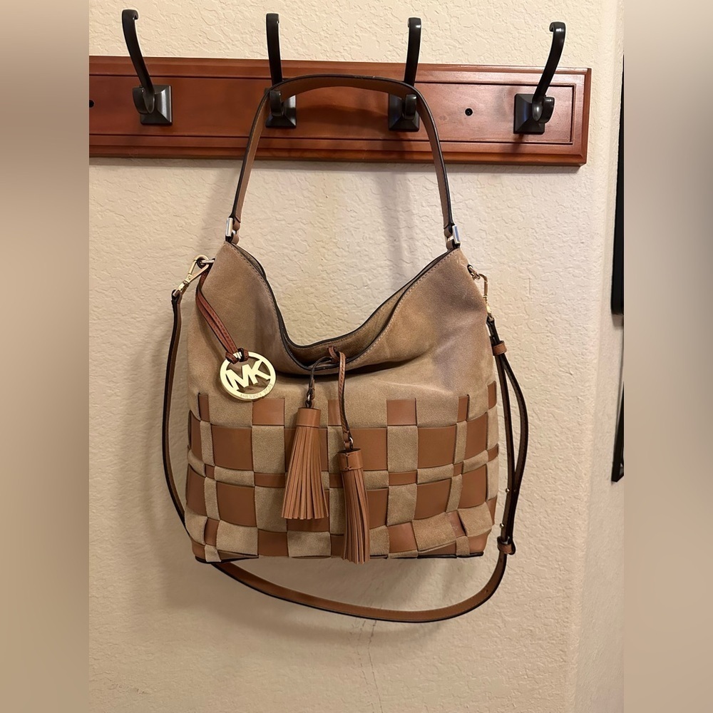 Michael Kors Suede Leather Vivian Hobo Bag - Elegant Woven Design